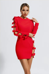 Briar Red Asymmetric Cutout Bow Mini Dress