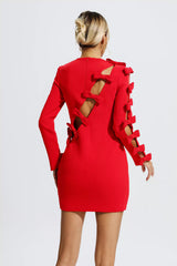 Briar Red Asymmetric Cutout Bow Mini Dress