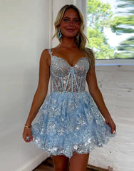 Gorgeous Sparkly Off The Shoulder A-Line Tiered Short Homecoming Dress