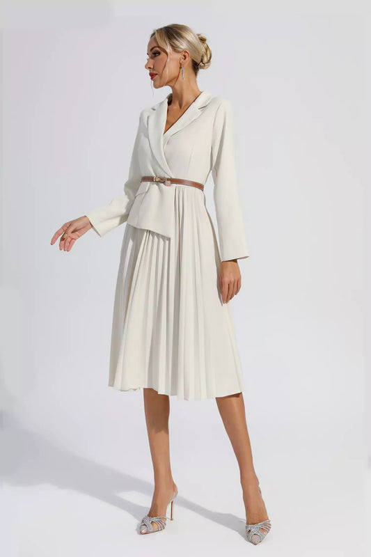 Dylan Beige Ruched Blazer Midi Dress