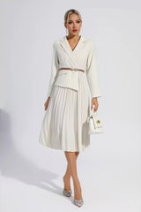 Dylan Beige Ruched Blazer Midi Dress