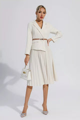 Dylan Beige Ruched Blazer Midi Dress