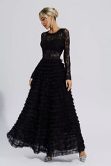 Jayleen Black Hollow Lace A-line Maxi Dress