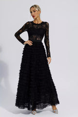 Jayleen Black Hollow Lace A-line Maxi Dress