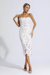 Jazlyn White Floral Lace Midi Dress