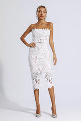 Jazlyn White Floral Lace Midi Dress