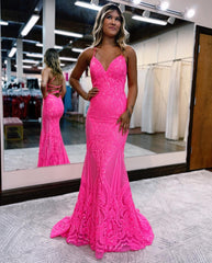 Mermaid V-Neck Sweep Train Prom Dress With Sequin