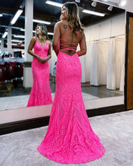 Mermaid V-Neck Sweep Train Prom Dress With Sequin