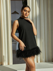 Nisha Feather Mini Dress In Black