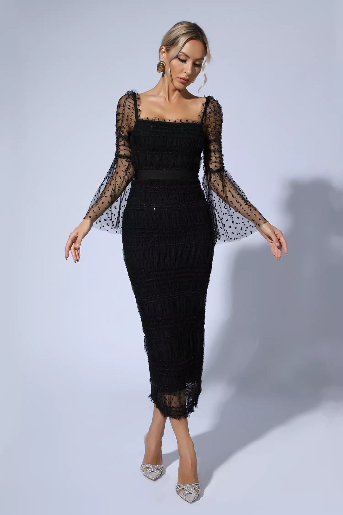 Palmer Black Mesh Midi Dress