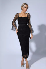 Palmer Black Mesh Midi Dress