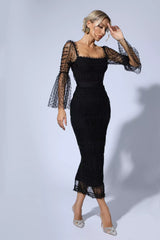 Palmer Black Mesh Midi Dress