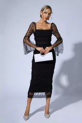 Palmer Black Mesh Midi Dress