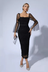 Palmer Black Mesh Midi Dress