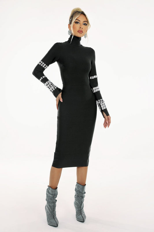 Phoebe Diamante Long Sleeve Bandage Dress