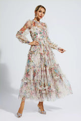 Saige Apricot Floral Long Sleeve Maxi Dress