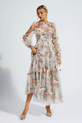 Saige Apricot Floral Long Sleeve Maxi Dress