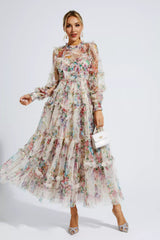 Saige Apricot Floral Long Sleeve Maxi Dress