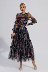 Saige Black Floral Long Sleeve Maxi Dress