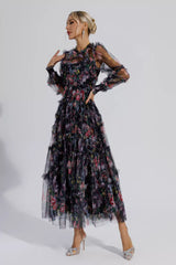 Saige Black Floral Long Sleeve Maxi Dress