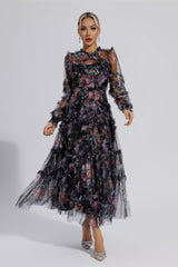 Saige Black Floral Long Sleeve Maxi Dress