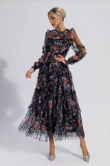 Saige Black Floral Long Sleeve Maxi Dress