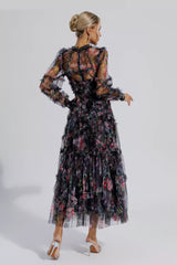 Saige Black Floral Long Sleeve Maxi Dress