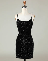 Sparkly Sequin Spaghetti straps Corset Back Tight Homecoming Dress