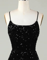 Sparkly Sequin Spaghetti straps Corset Back Tight Homecoming Dress