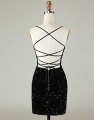 Sparkly Sequin Spaghetti straps Corset Back Tight Homecoming Dress