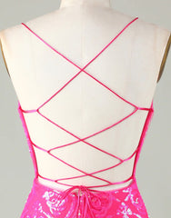 Trend Hot Pink Lace Up Tight Glitter Homecoming Dress