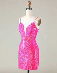 Trend Hot Pink Lace Up Tight Glitter Homecoming Dress