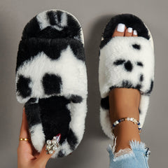 Cozy Fluffy Furry House Slippers, Single Band Open Toe Platform Fuzzy Shoes, Comfy Warm Home Slippers