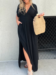 Summer Sale- Slit V-Neck Effortless Maxi Long Dress (Buy 2 Free Shipping)