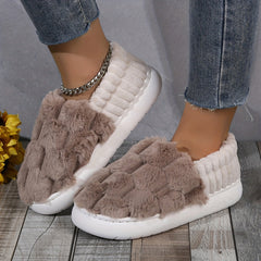 Colorblock Faux Fur Slippers, Casual Slip On Plush Lined Shoes, Comfortable Indoor Home Slippers