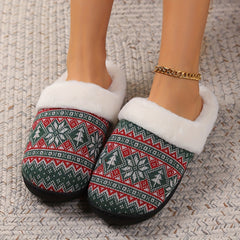 Cartoon Pattern Knitted Fuzzy Slippers, Soft Sole Flat Warm Home Lined Shoes, Winter Plush Christmas Cozy Shoes