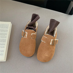 Women's Suede Leather Wool Lined Closed Toe Shoes Backless Warm Slippers