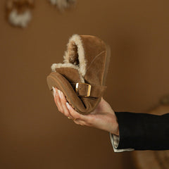 Women's Real Leather Furry Fur Lined Closed Toe Shoes Backless Slippers Camel