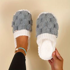 Colorblock Faux Fur Slippers, Casual Slip On Plush Lined Shoes, Comfortable Indoor Home Slippers