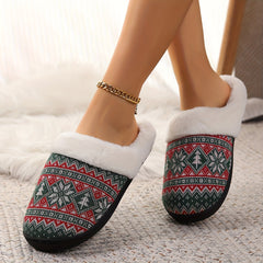 Cartoon Pattern Knitted Fuzzy Slippers, Soft Sole Flat Warm Home Lined Shoes, Winter Plush Christmas Cozy Shoes