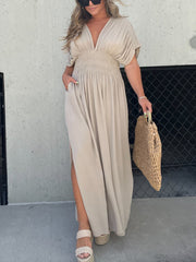 Summer Sale- Slit V-Neck Effortless Maxi Long Dress (Buy 2 Free Shipping)