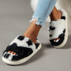 Cozy Fluffy Furry House Slippers, Single Band Open Toe Platform Fuzzy Shoes, Comfy Warm Home Slippers