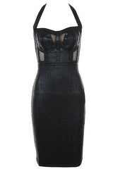 Halter Black Metallic Cocktail Dress - Black