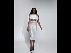 Ansley Strapless Feather Mesh Skirt Set In White