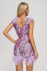 Loviy Sequin Feather Mini Dress